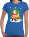 Bellatio Decorations Foute Kerst t-shirt met de kerstman en rendier Rudolf blauw voor dames M
