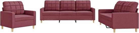 vidaXL 3-delige Loungeset met kussens stof wijnrood