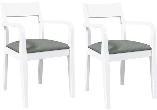 vidaXL Eetkamerstoelen met kussens 2 stuks massief hout rubber wit