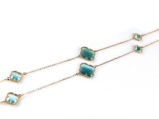 model Fiori gesloten klavers collier in zilver roze verguld turkooise klavers