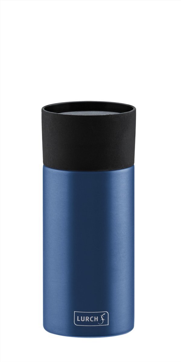 Lurch 240980 thermosbeker / thermobeker met één hand bediening voor warme en koude dranken van dubbelwandig roestvrij staal 0,3 l, Denim Blue