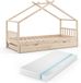 Vitalispa Design Huisbed – 90x200 cm met logeerbed en matras Natuurlijk hout