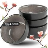 Moritz & Moritz Vida Set van 4 miso-kommen Ø 12 cm - Japanse serviesset van keramiek en sandelhout voor miso-soep, saus en hapjes - met serveerschaal