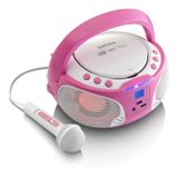 Lenco SCD-650PK - Draagbare radio CD speler met karaokemicrofoon en LED - Roze