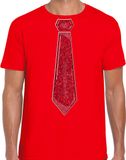 Bellatio Decorations Chemise pour hommes - cravate paillettes rouge - rouge - carnaval - fête ringard L
