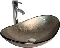 Puluomis - Wastafel - Glas - Ovaal - Champagne - 53 x 35 x 16 cm - Inclusief kraan en afvoer