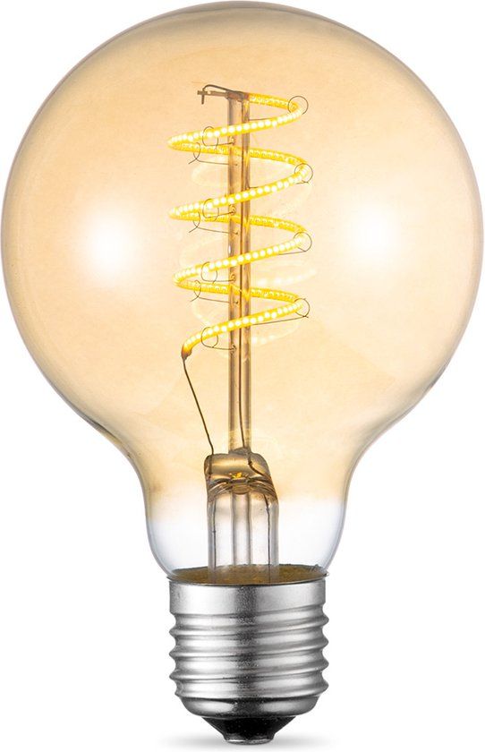 Home Sweet Home Edison Vintage E27 LED Spiraal Filament lamp - Amber - 8/8/12 cm - G80 Spiraal - Vintage LED lamp - Dimbaar - 4W 280lm 2700K