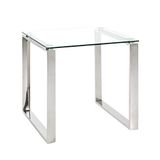HAKU Roestvrij staal-bijzettafel glasplaat transparant onderstel zilverkleurig glanzend veiligheidsglas 8 mm sofatafel transparant glas - Maat: B 55 cm x H 55 cm x D 55 cm, Stijl: Modern