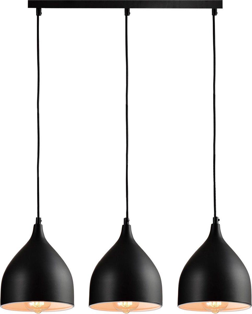 QUVIO Hanglamp modern / Plafondlamp / Sfeerlamp / Leeslamp / Eettafellamp / Verlichting / Slaapkamer lamp / Slaapkamer verlichting / Keukenverlichting / Keukenlamp - 3 lichtpunten met stalen kappen - 17 x 60 x 19 cm (lxbxh)