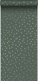 ESTAhome behang stippen donkergroen en goud - 53 cm x 10.05 m - 139275