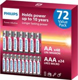 Philips Power - Piles alcalines - 72 pièces (48x AA + 24x AAA)