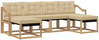vidaXL Bank loungeset voor buiten, 6-delig, wit en beige, acacia hout