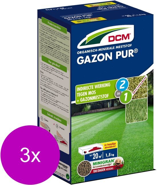 DCM Gazon Pur 20 m2 - Gazonmeststoffen - 3 x 1.5 kg (Mg