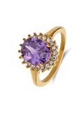 Lucardi Dames Stalen goldplated vintage ring met paars zirkonia