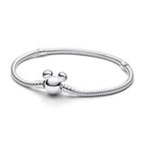 Pandora Disney snake chain sterling silver bracelet with Mickey Mouse clasp
