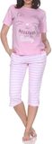 Normann dames capri pyjama met korte mouwen in kattenlook – ook in grote maten