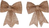 Decoris Kerst decoratie strikjes - 12x st - jute - glitters - 13 cm