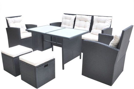 vidaXL Tuinset 6-delig - met kussens - poly rattan - zwart