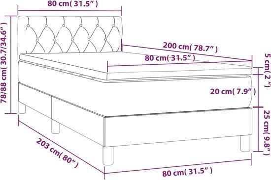 vidaXL Boxspring met matras stof blauw 80x200 cm