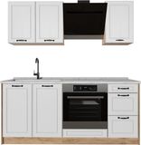 Vicco Eenpersoonskeuken R-Line, Wit landelijk/Goudkleurig Eiken, 180 cm marmer werkblad