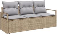 VidaXL Bankstel 3 st beige poly rattan