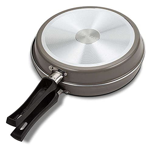 Nava Dubbele pan met handvat, diameter 25 cm, dubbelzijdige braadpan voor pannenkoeken, omeletten, vaatwasserbestendig, gas-, elektrische, keramische en halogeenfornuizen