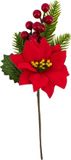 Gerimport Kerststukje stekertje - tak met hulst - bessen - kerstster - groen/rood - 26 cm