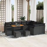 vidaXL Tuinbank Set 13-delig Zwart Polyrattan
