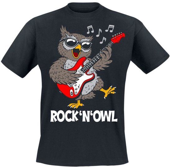 Tierisch Beestachtig Rock'n' Owl Heren T-shirt - zwart - 3XL