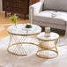 OKWISH Table basse – 2 tables gigognes rondes – placage marbre brillant – conception gigogne peu encombrante – MDF Blanc – Métal Or – 70×70×47 & 45×45×40 cm