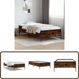vidaXL Bedframe bewerkt hout en metaal gerookt eikenkleurig 90x200 cm