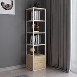 Moderne boekenplank, wit en oak, 39 x 39 x 160 cm, 100% melamine gecoat, deeltjesbord, 18 mm dik, stevig metalen frame, stijlvolle opslag voor thuis en op kantoor