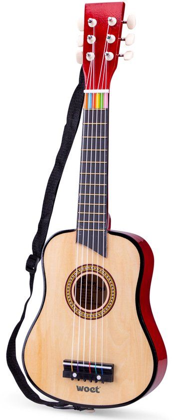New Classic Toys - Houten speelgoedgitaar met draagriem - Naturel / Bruin