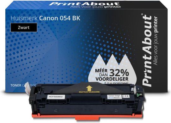 PrintAbout Huismerk 054 BK Zwart Toner | Compatibel met Canon i-SENSYS LBP621CW, LBP623CDW, MF641CW, MF643CDW, MF645CX | 1650 pagina's
