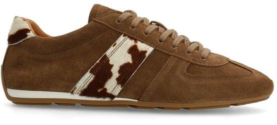 Manfield - Dames - Bruine suède sneakers met cow print vacht - Maat 37
