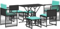 vidaXL 7-delige tuineetset met kussens zwart polyrattan