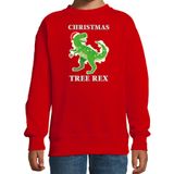 Bellatio Decorations Bol Kerstsweater Christmas T-Rex dinosaurus - voor kinderen - rood - Kerstkleding - lange mouwen 152/164