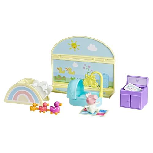 Peppa Pig Evies kinderkamer, speelset met 1 figuur en 7 accessoires, werkt met de speelset Peppa's Grote familiehuis, kleuterspeelgoed voor meisjes en jongens van 3+