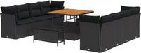 vidaXL Tuinbank Set Zwart Poly Rattan 11 Kussens 8 Zitplaatsen Metaal 100 cm Breed