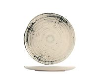 H&H zijden plat bord in beige en blauw steengoed 26 cm