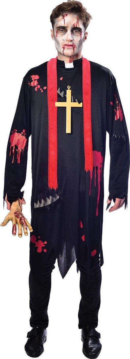 Amscan Verkleedpak Zombie Priester Heren Zwart/rood Maat M