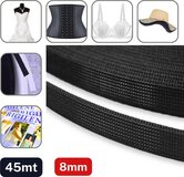 Rigilene polyester baleinen 8mm ZWART - 45 meter per rol