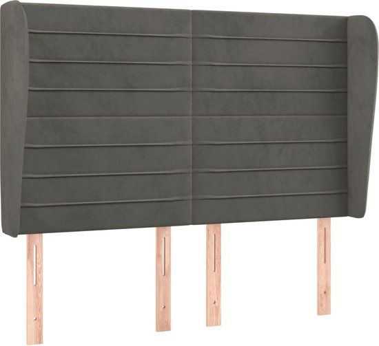 vidaXL Hoofdbord - met - randen - 147x23x118/128 - cm - fluweel - donkergrijs