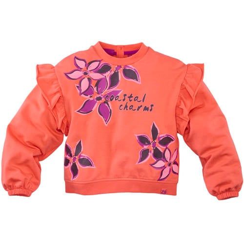 Z8 kids sweater Zumra met ruches koraal/violet