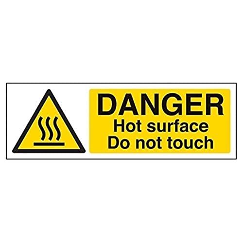 VSafety Danger Hot Surface Do Not Touch Warning Sign - 300mm x 100mm - Self Adhesive Vinyl