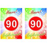 Bellatio Decorations verjaardag deurposter - 2x - 90 jaar - 59 x 42 cm - leeftijd feestartikelen