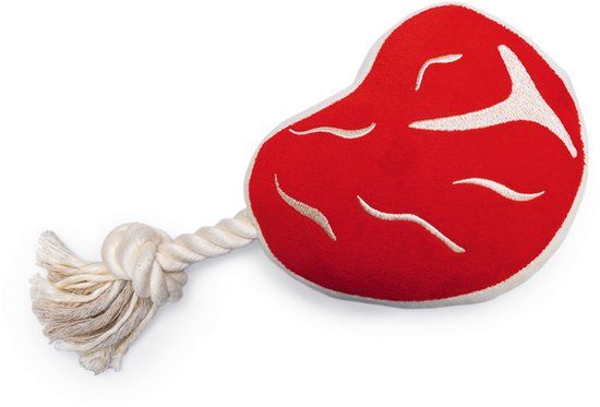 Beeztees BBQ Steak - Hondenspeelgoed - Pluche - Rood - 28x13x7 cm