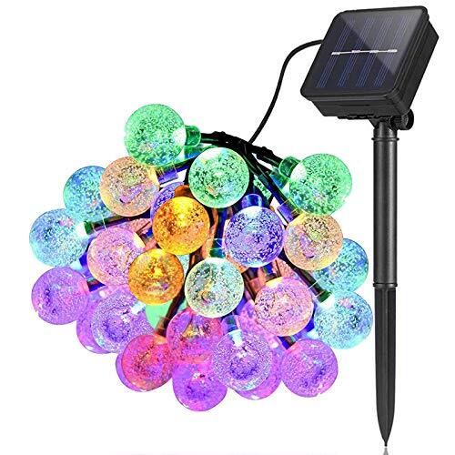 DIWUJI Lichtsnoer op zonne-energie, voor buiten, tuin, 6,5 m, 30 leds, waterdicht, lichtketting, wereldbol, kristallen bol, decoratie, festival, kleurrijk licht voor feest, bruiloft, terras, Kerstmis, decoratie (meerkleurig)