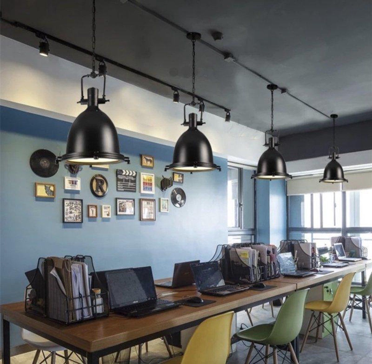 TensDesigns Lamp Hanglamp - Stoere Industriële retro lamp - Zwart - Metaal - Zwart