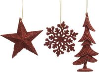 Decoris 10 stuks! Hanger Kerstbal plastic glitter kerstrood